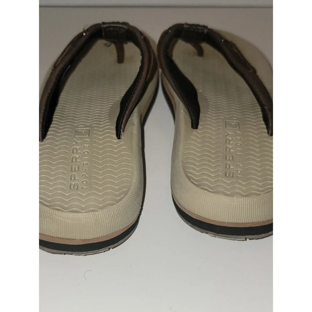 SPERRY Bluefish Thongs Flip Flips 12M Leather Unisex Youth Boys Girls YG42399